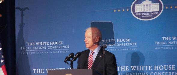 Vice President Joe Biden underscores the need for tribal nations to protect its citizens. White House Tribal Nations Conference. Dec. 3, 2014. Photo by Jared King.